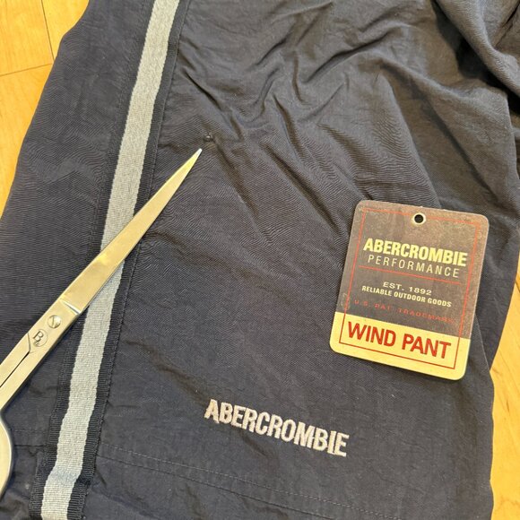 VTG Abercrombie & Fitch Track Pants Mens Small Navy Jersey Lined Zip Legs Korea - Picture 5 of 13